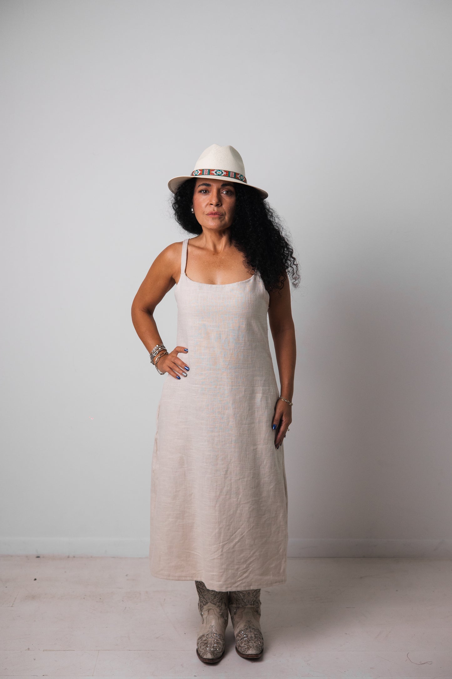 WHITE BEIGE COTTON DRESS