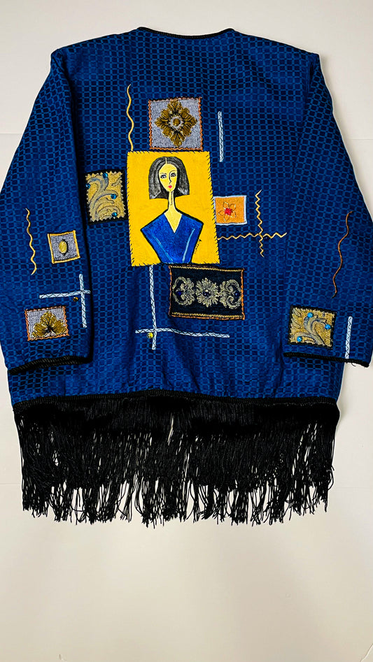 Blue Canvas Jacket – Indie Art Painted Vintage Blazer
